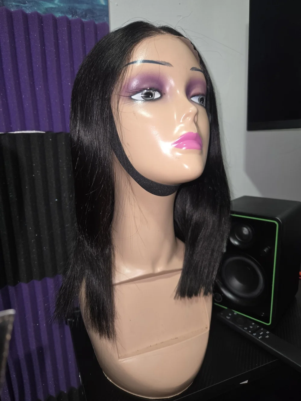 7x5 glueless Straight Lace Front Wig with Natural Center Part 14 Inch